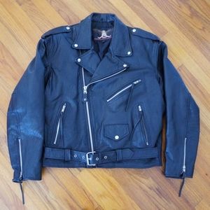 VANGUARD Black Leather Biker Moto Jacket 40 (M)